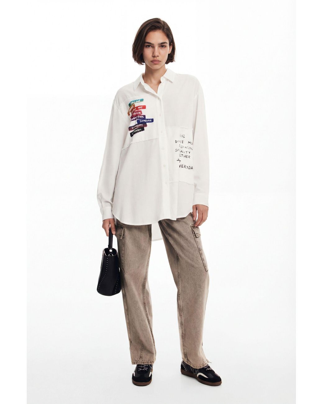 Desigual White Letter Print Shirt, Viscose