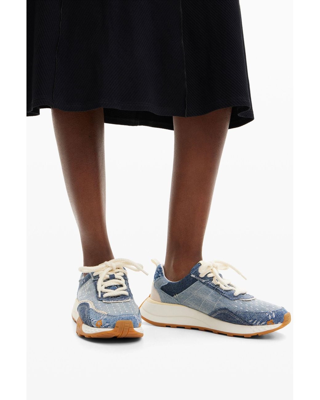 Desigual Blue Retro Patchwork Denim Sneakers