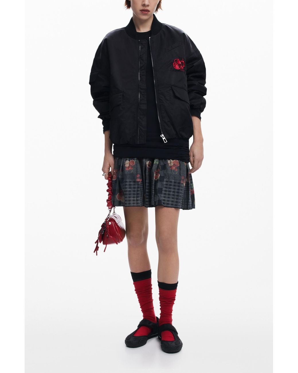 Desigual Black Cherry Bomber Jacket, Polyamide