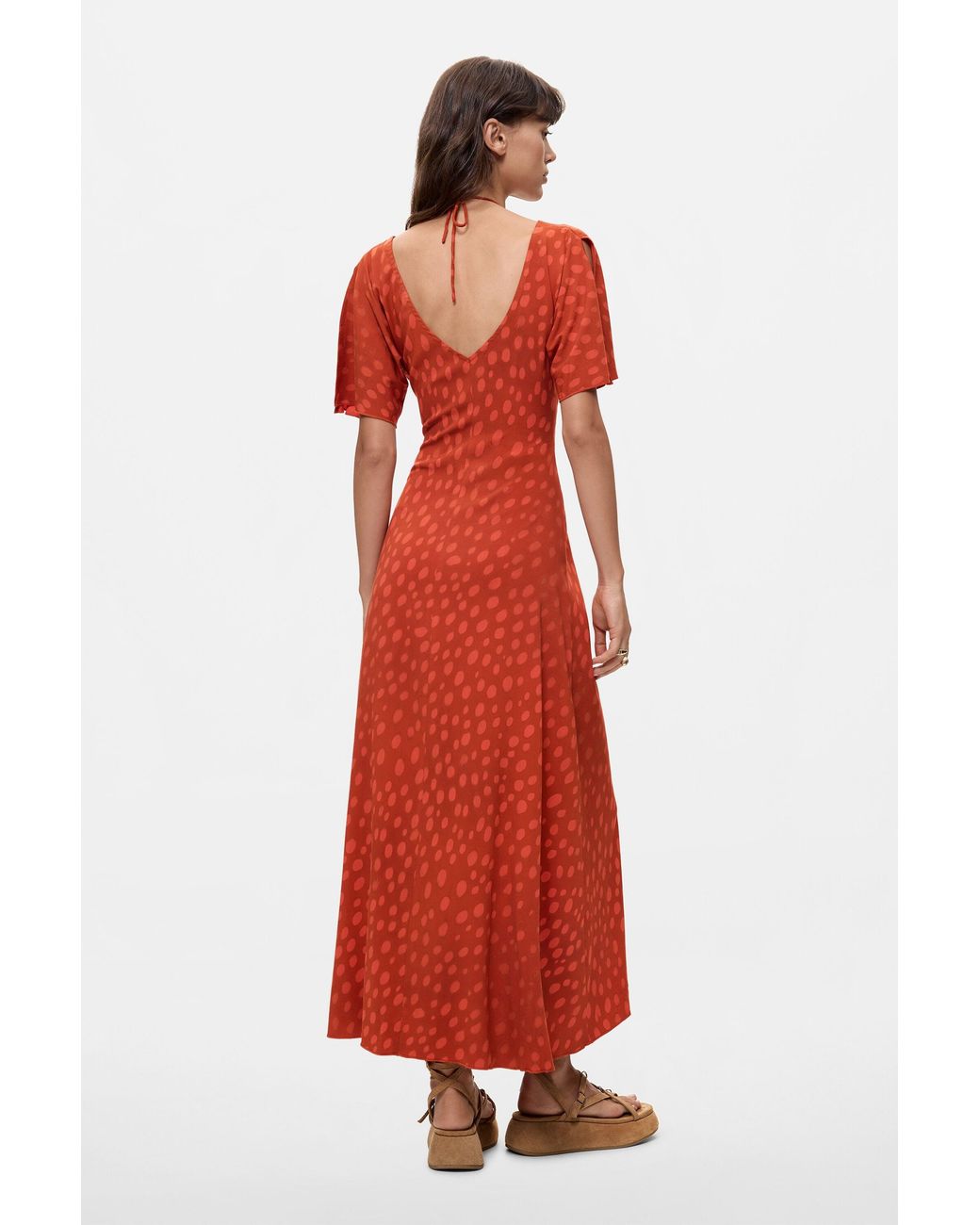 Desigual Red Midi Dress With V-Neck, Viscose