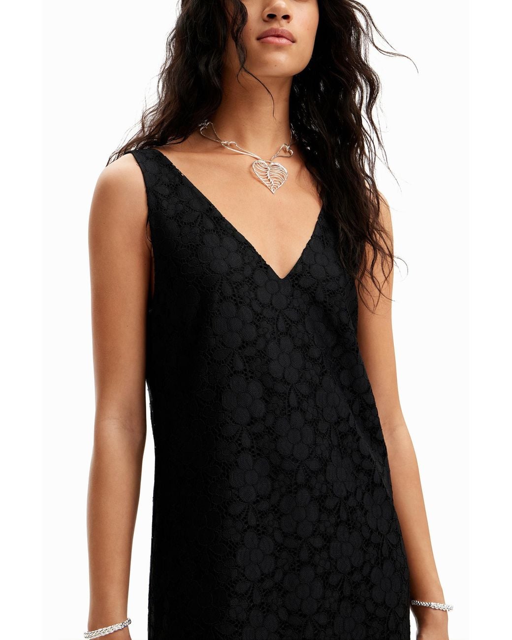 Desigual Black Floral Lace Mini Dress, Polyester