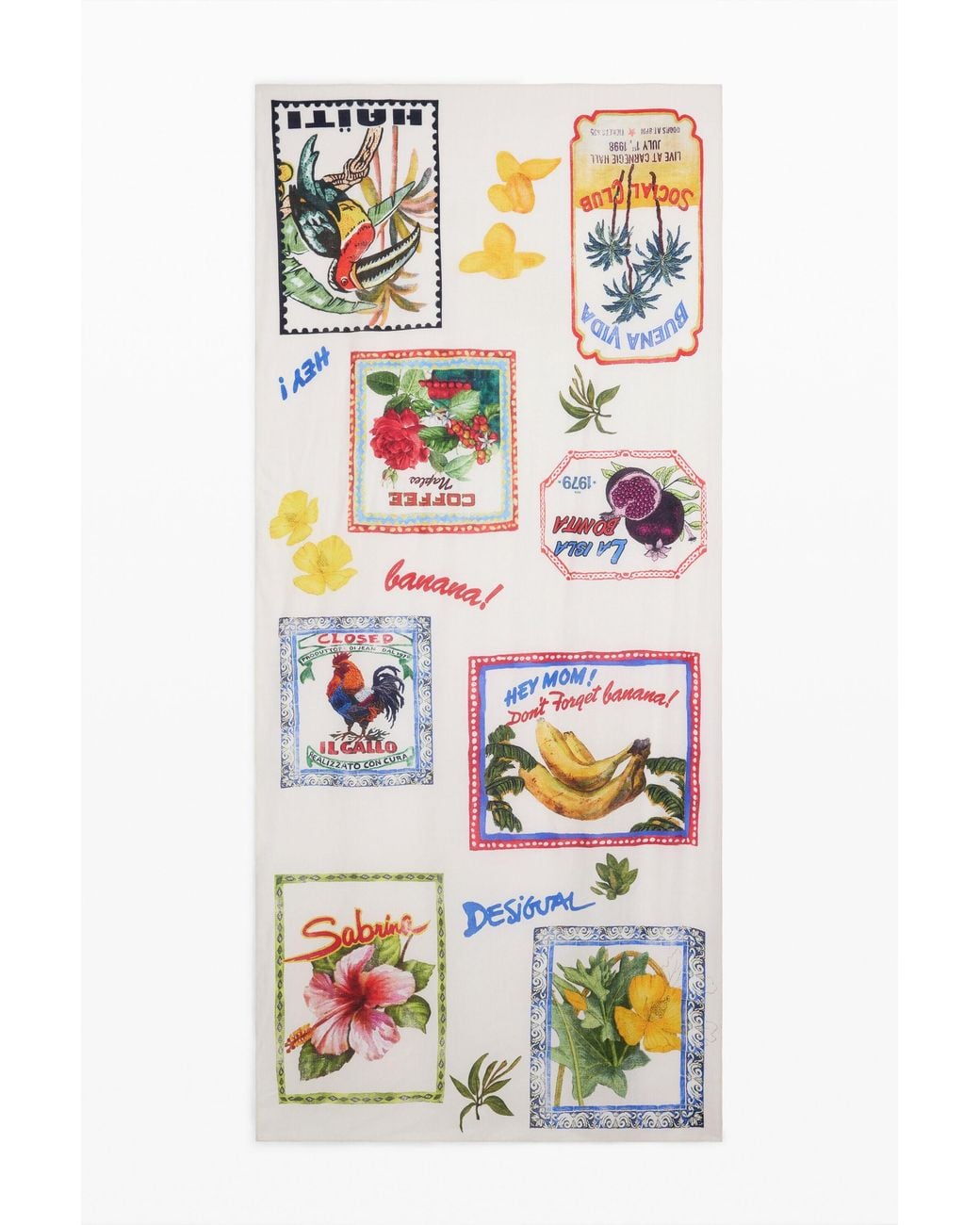Desigual White Stamp Scarf, Viscose