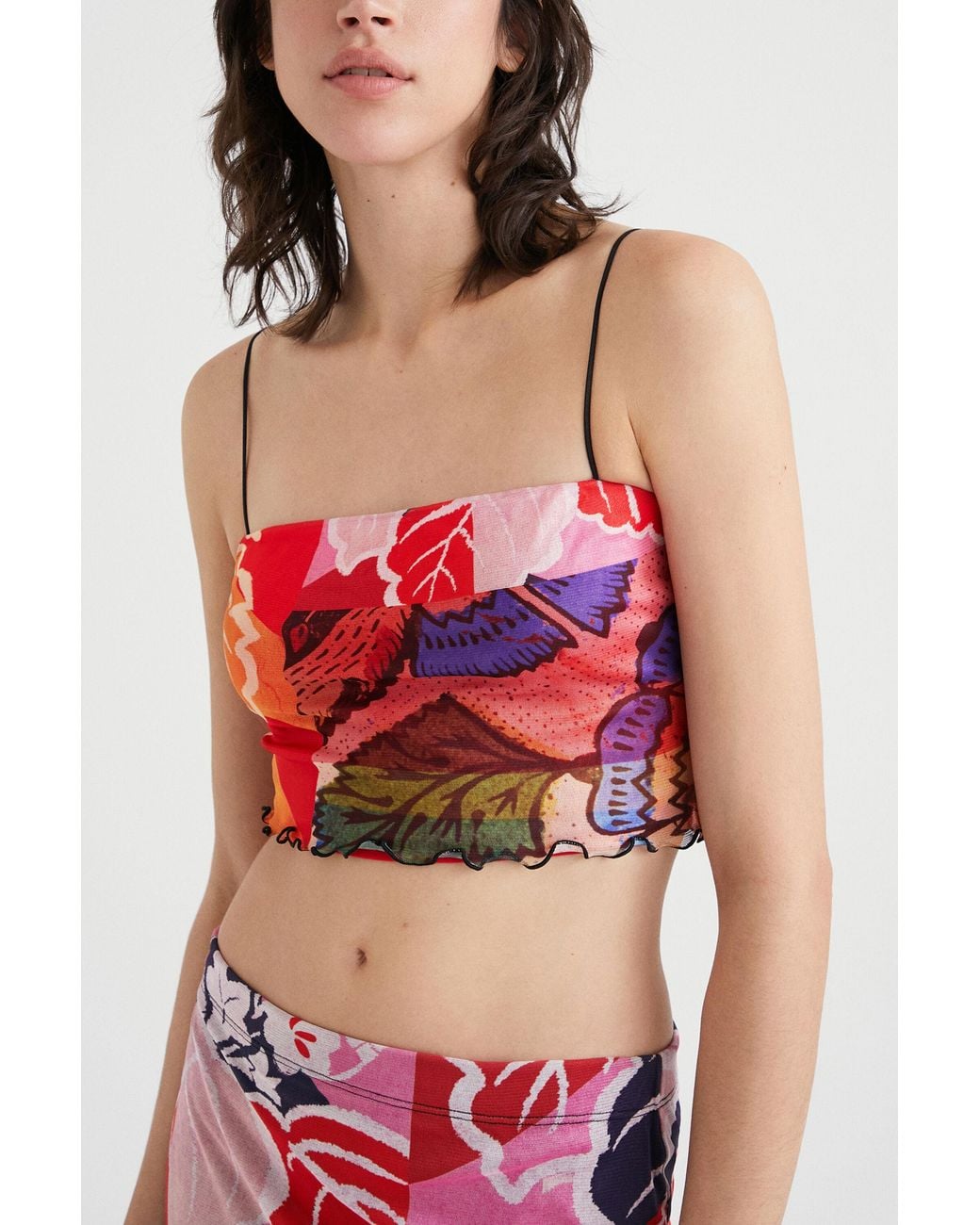 Desigual Red M. Christian Lacroix Crop Top, Polyester