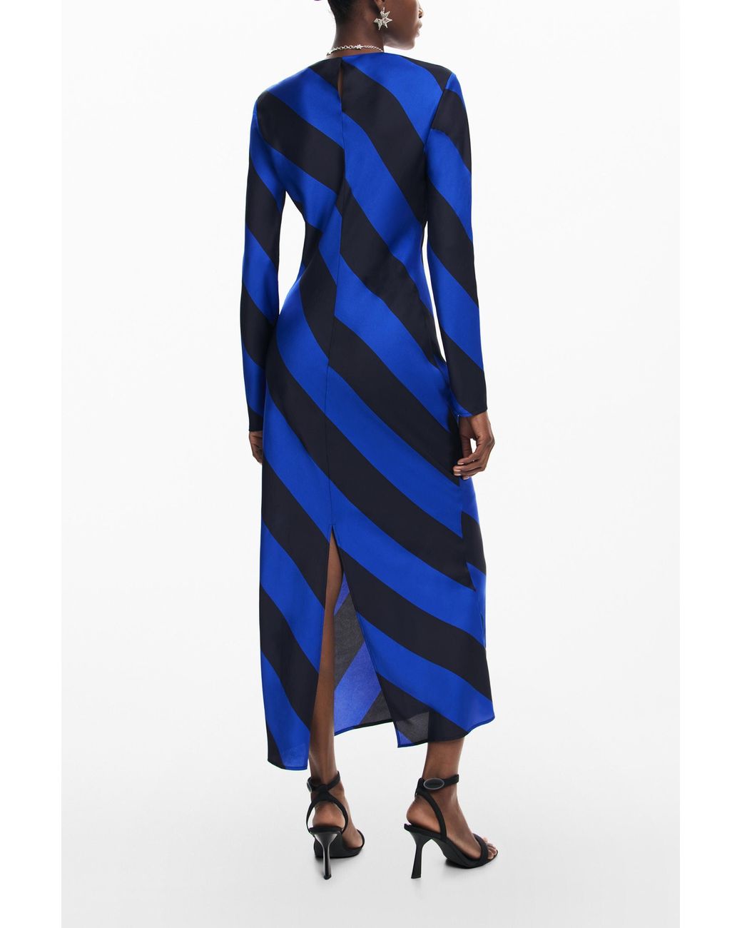 Desigual Blue Striped Midi Dress, Polyester