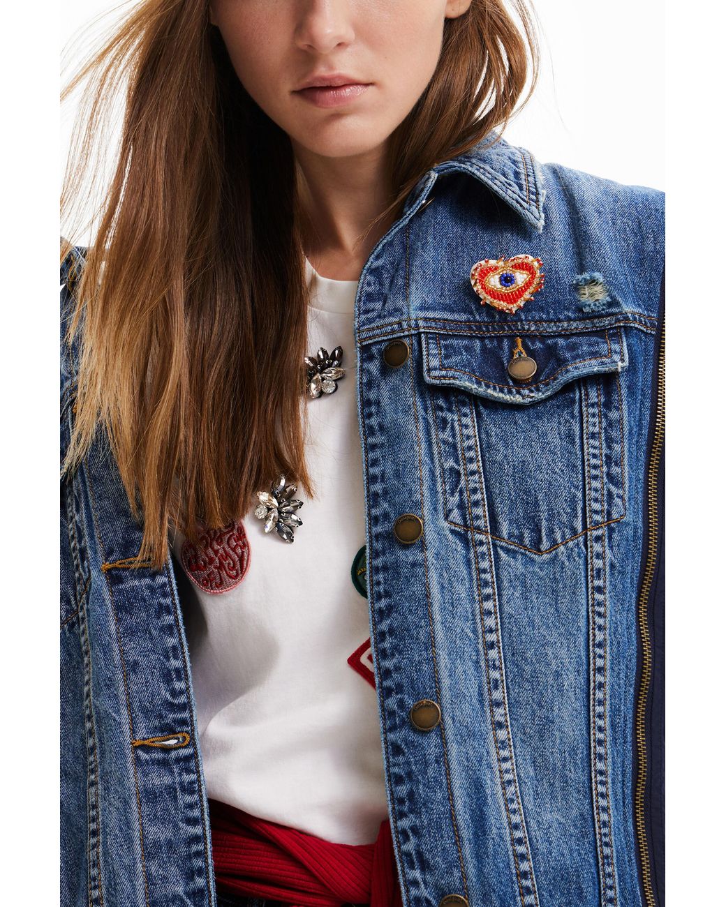 Desigual Blue Oversize Hybrid Denim Bomber Jacket