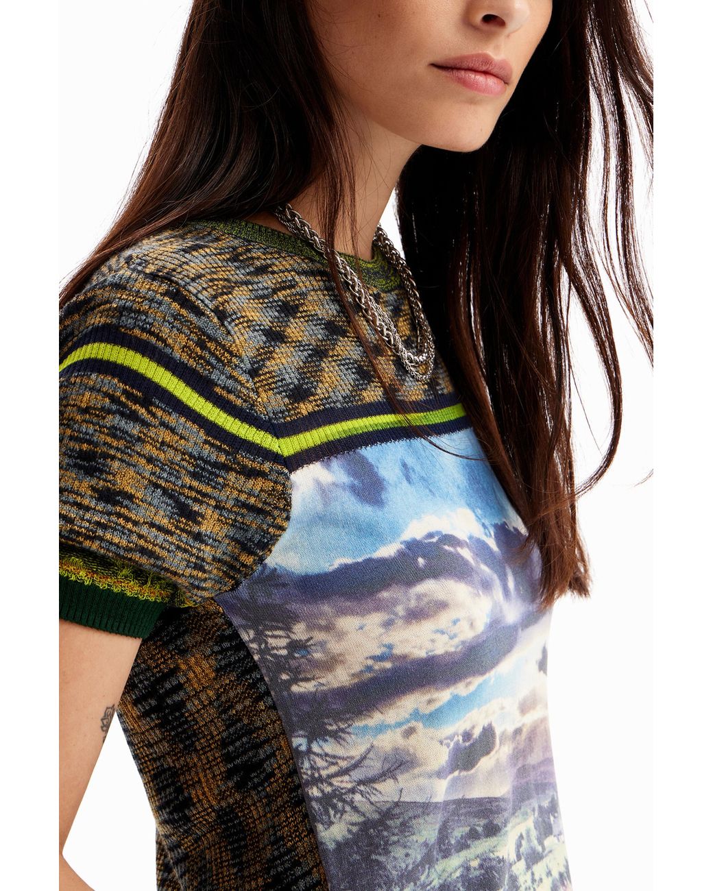 Desigual Black Knit Landscape T-Shirt