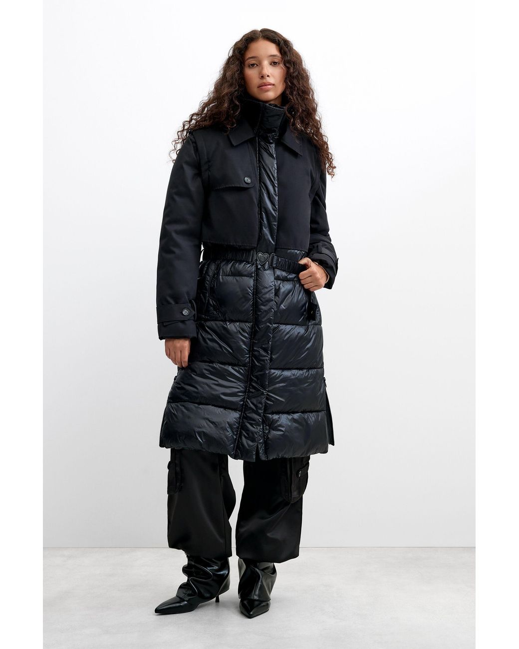 Desigual Black Long Padded Coat
