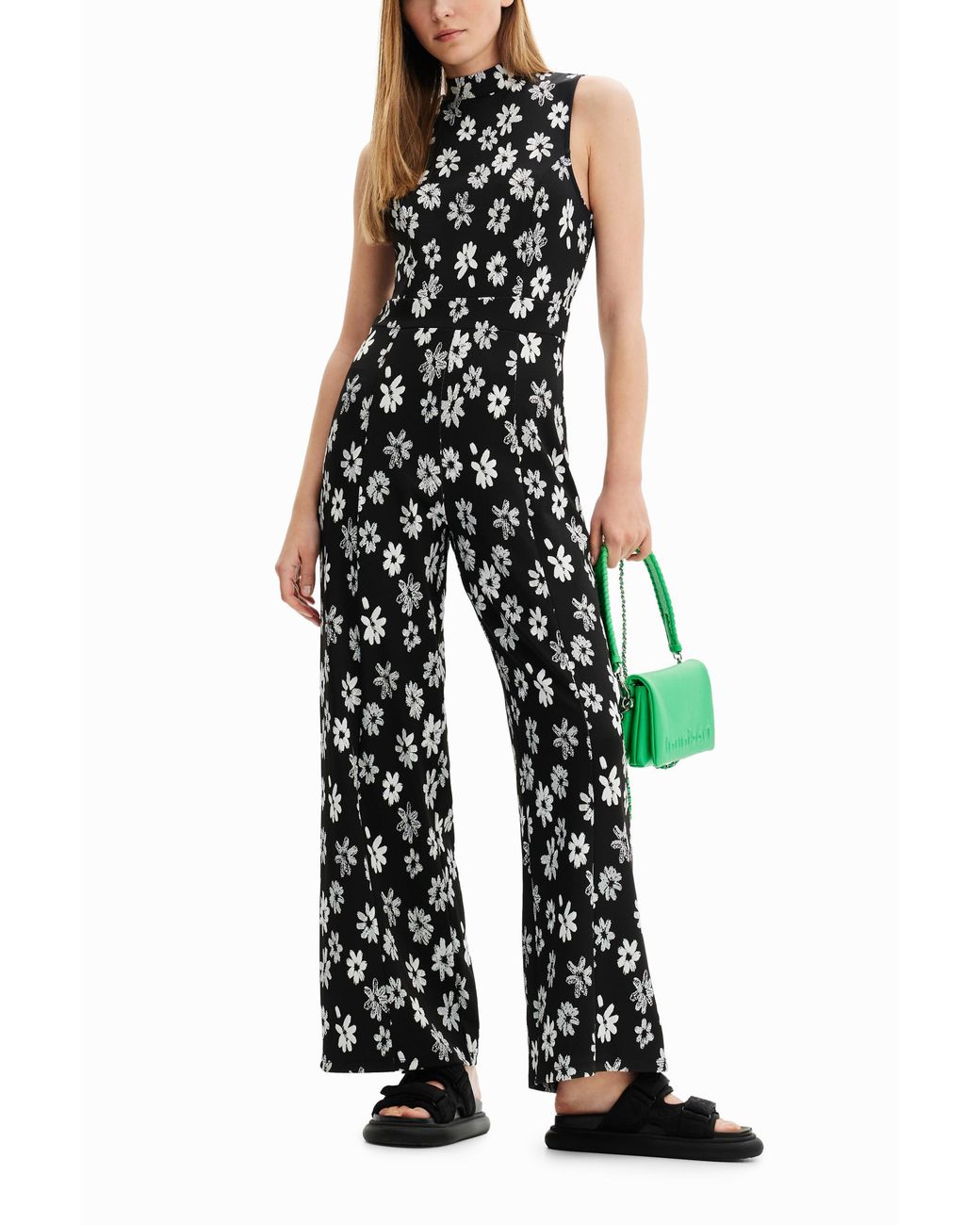 Desigual White Contrast Floral Jumpsuit, Polyester