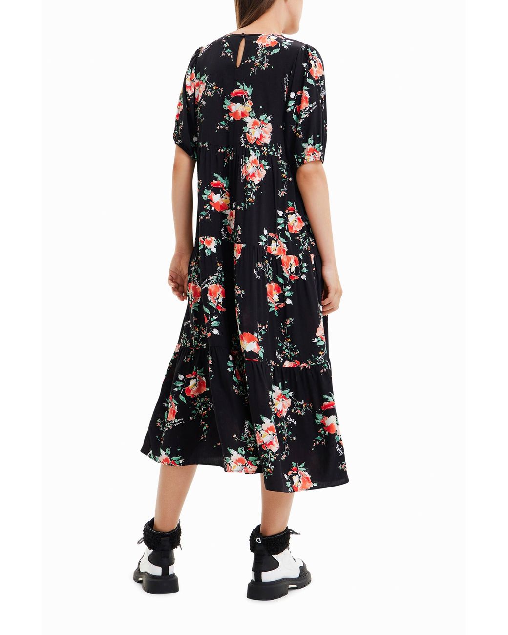 Desigual Black Floral Midi Dress, Viscose