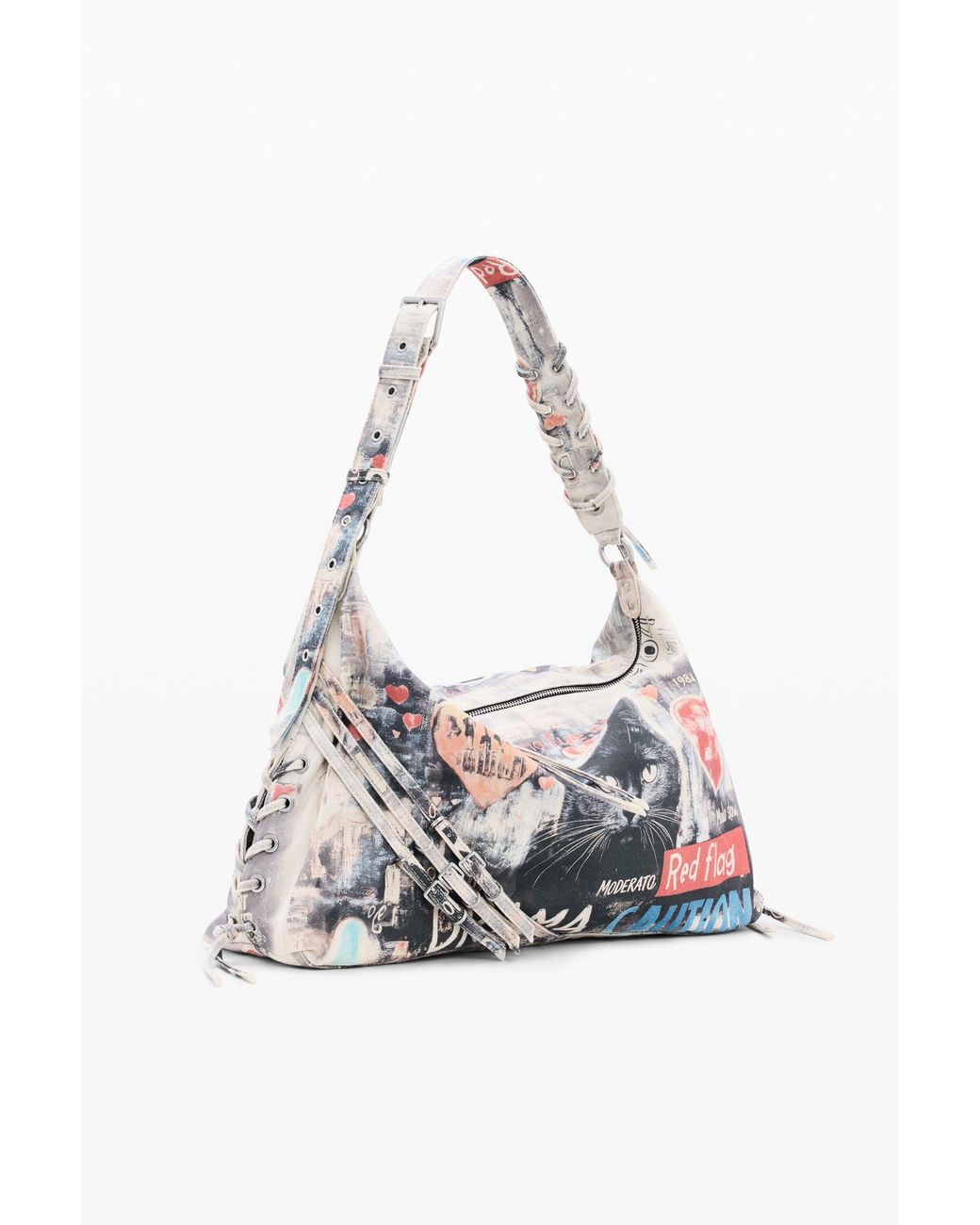 Desigual White Large Printed Bag, Cotton