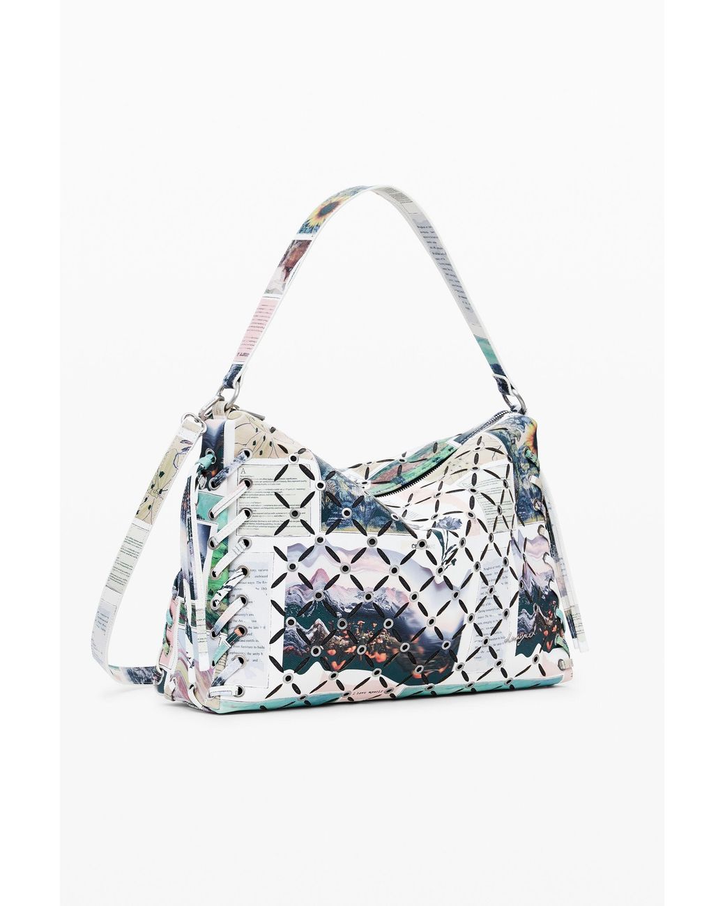 Desigual Blue Medium Collage Perforated Crossbody Bag, Polyurethane