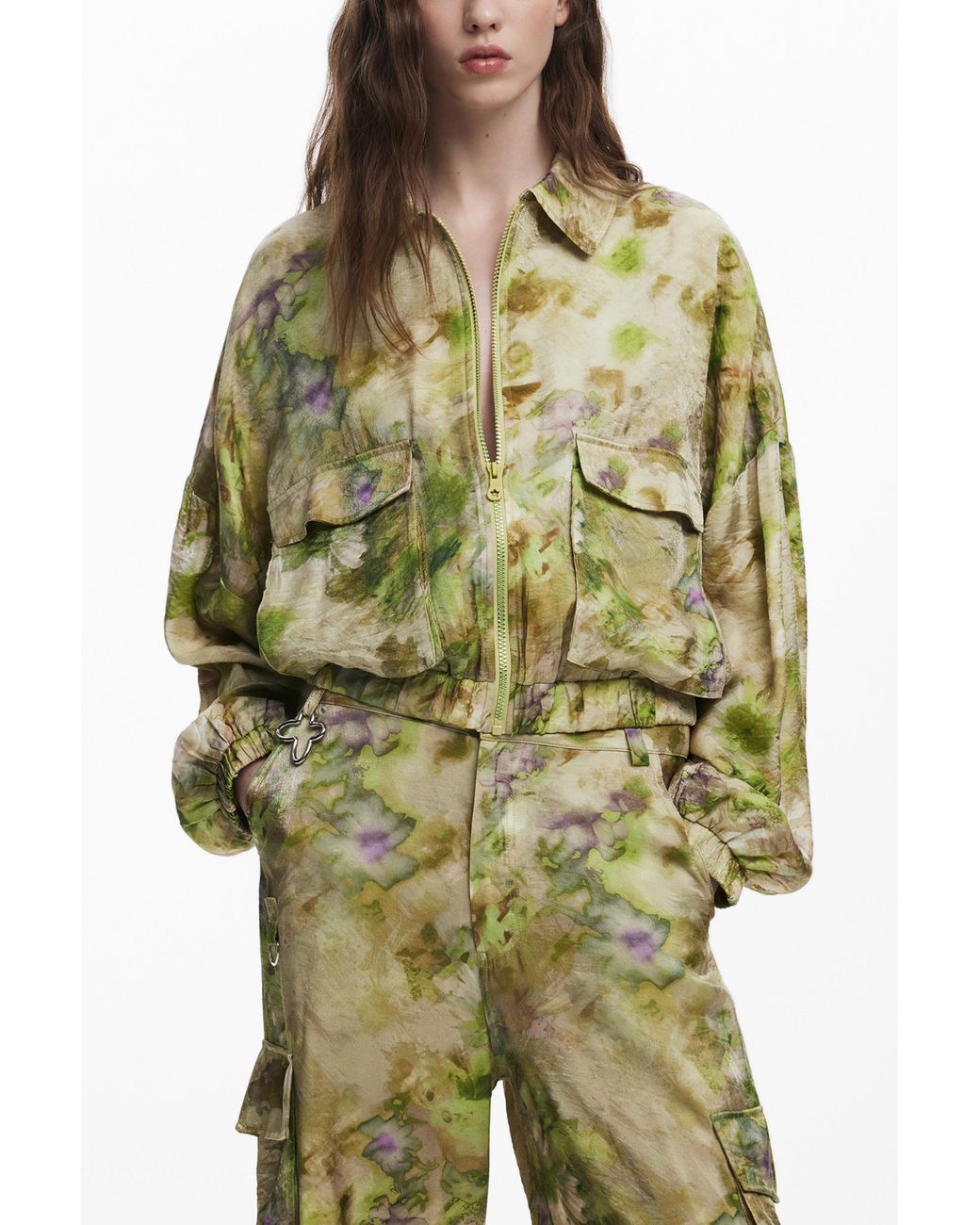 Desigual Green Collina Strada Satin Cargo Pants
