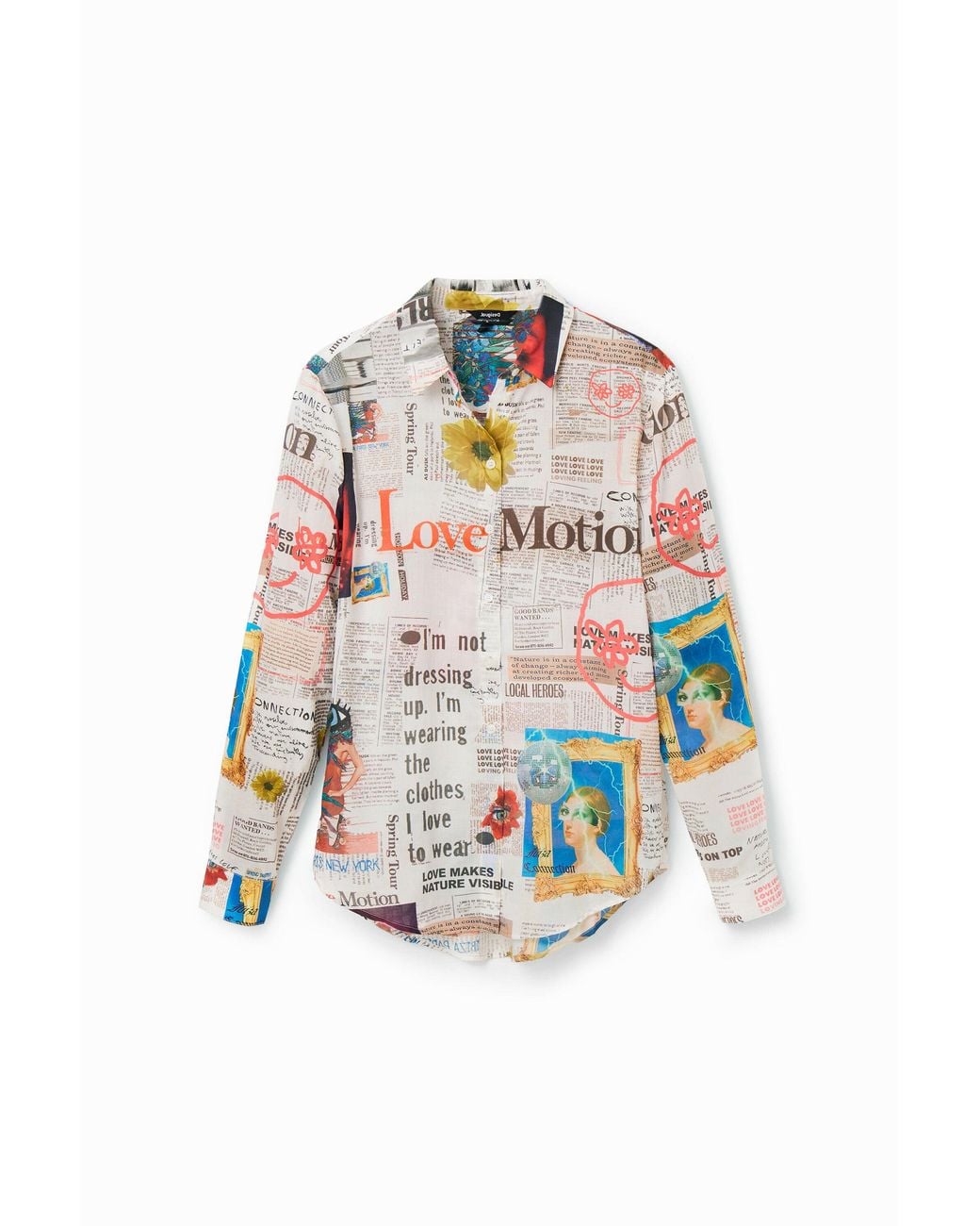 Desigual White Long-Sleeve Newspaper Shirt, Cotton