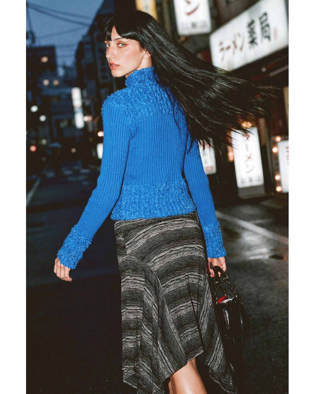 Desigual Blue Knitted Jacket With Mixed Fabrics