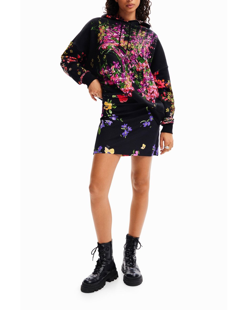 Desigual Black Floral Stretch Mini Skirt