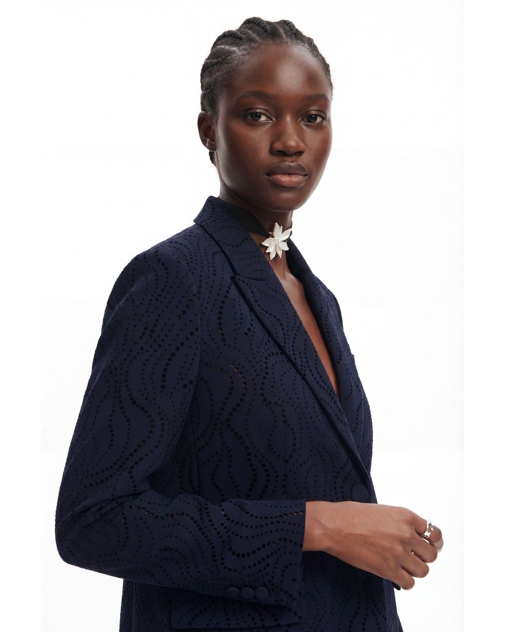Desigual Blue Embroidered Floral Blazer