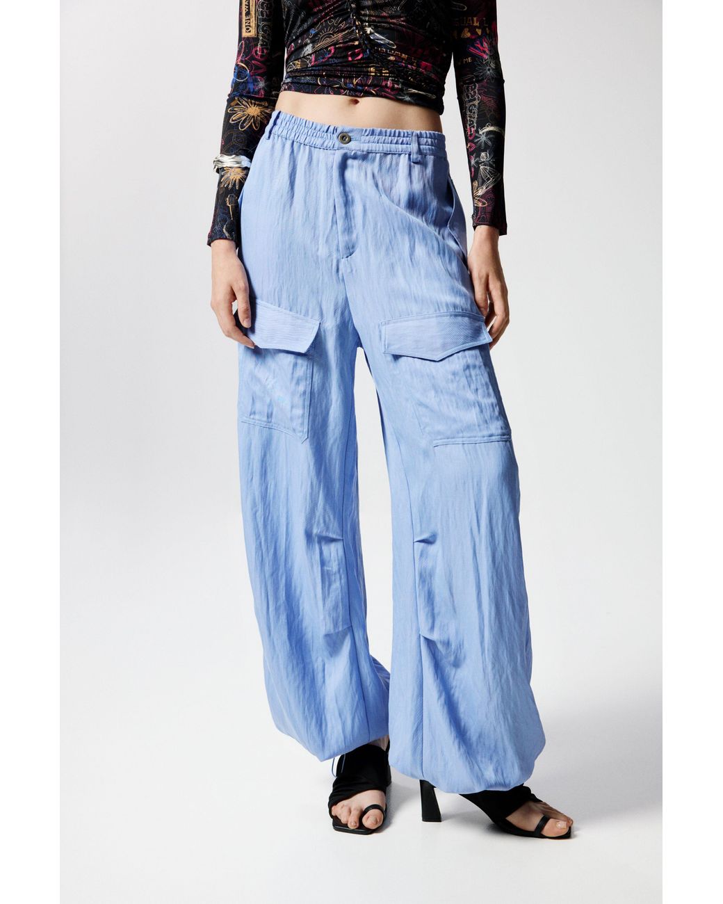 Desigual Blue Cargo Pants With Pockets, Lyocell
