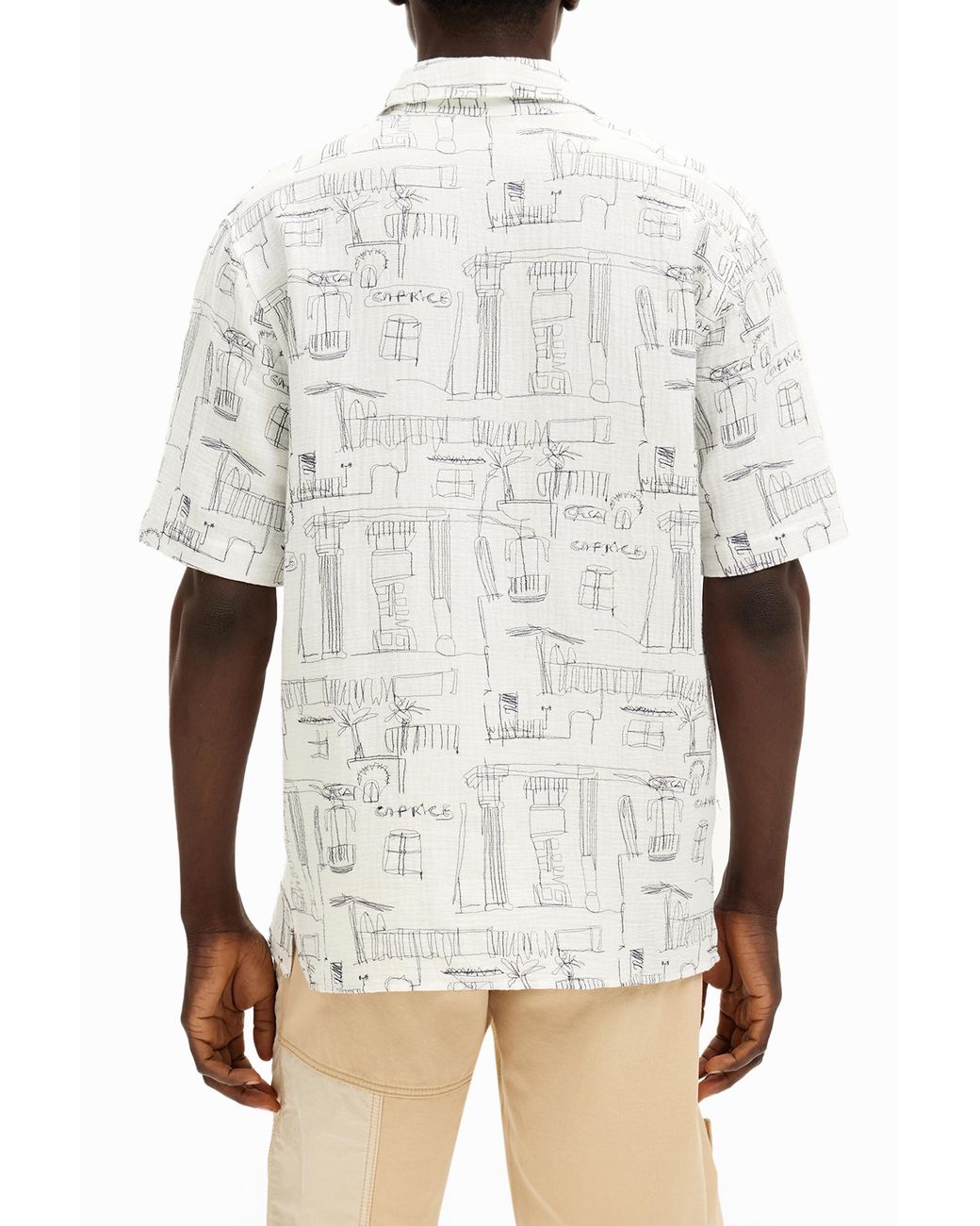Desigual White Shirt With Column Illustrations, Cotton for men