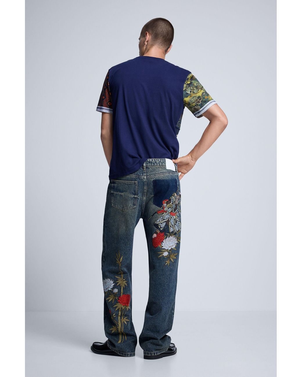 Desigual Blue Embroidered Denim Trousers, Cotton for men