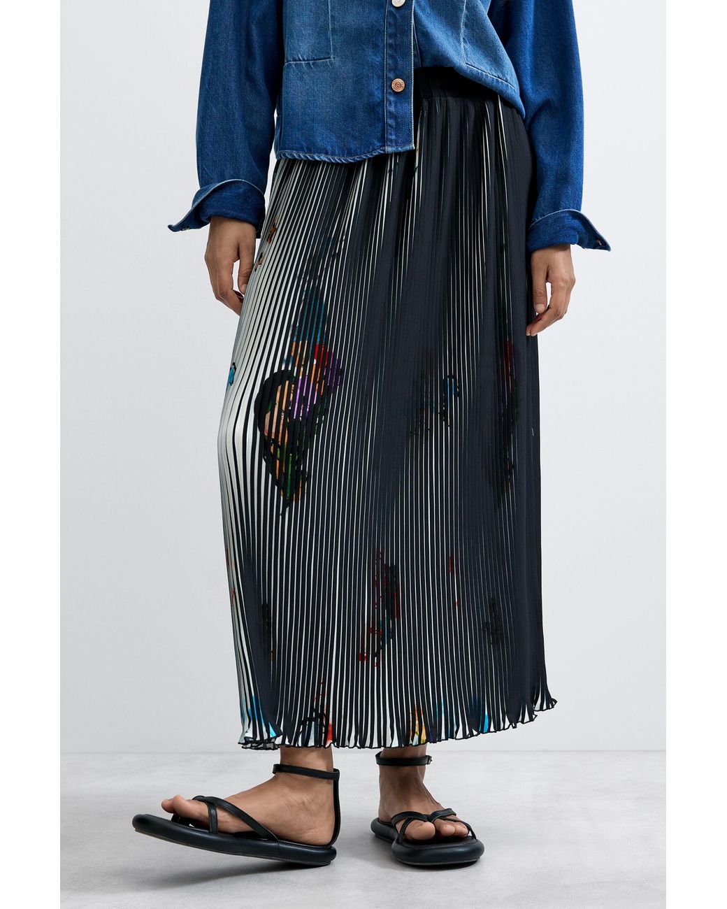 Desigual White Midi Arty Texture Skirt, Polyester