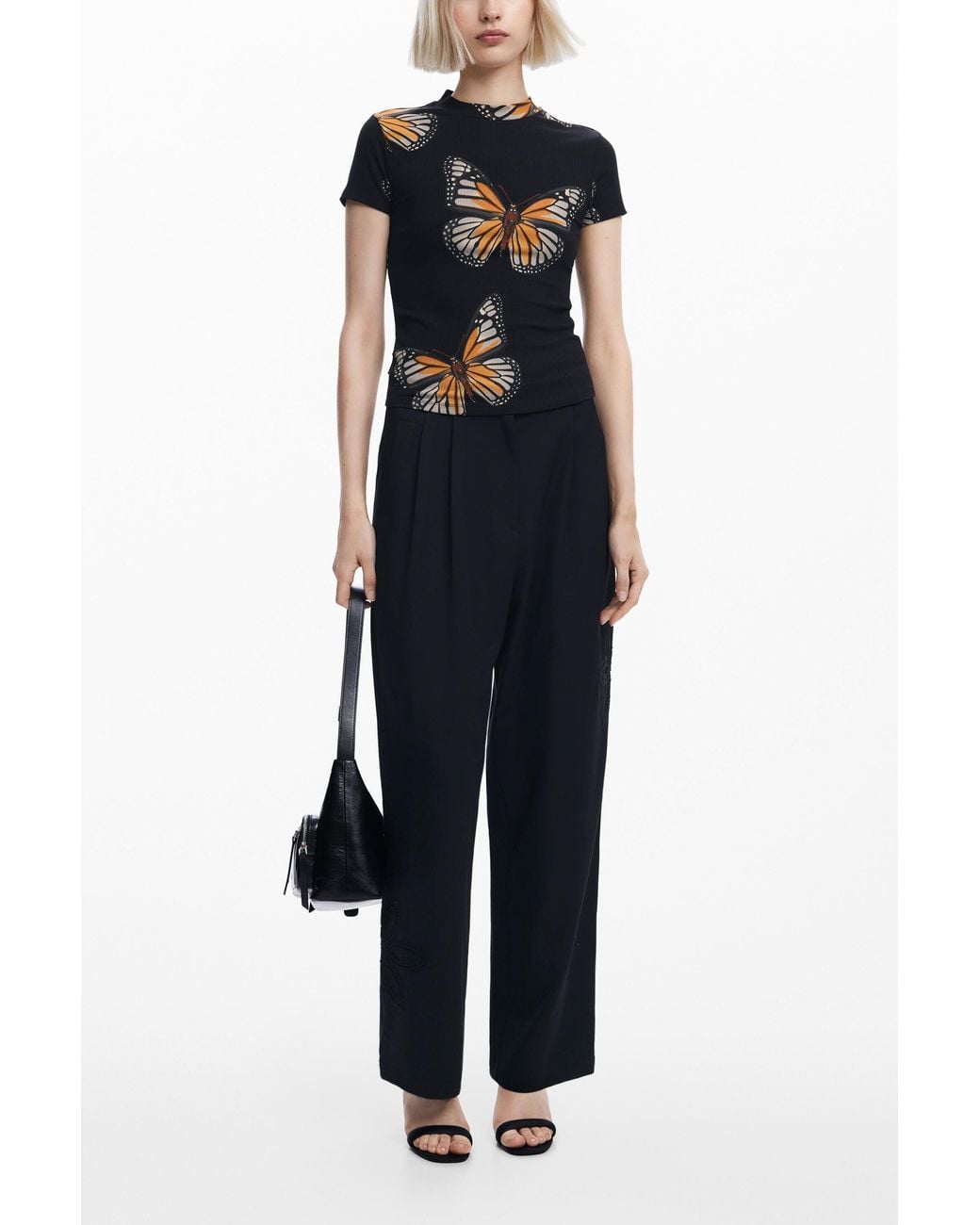 Desigual Black Short-Sleeve Butterfly T-Shirt, Viscose