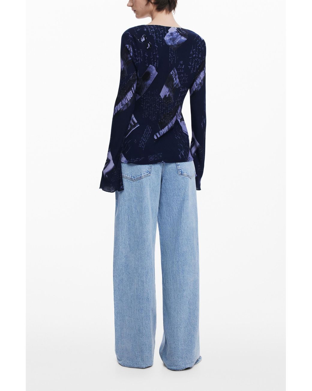 Desigual Blue Asymmetric Collage Blouse, Viscose