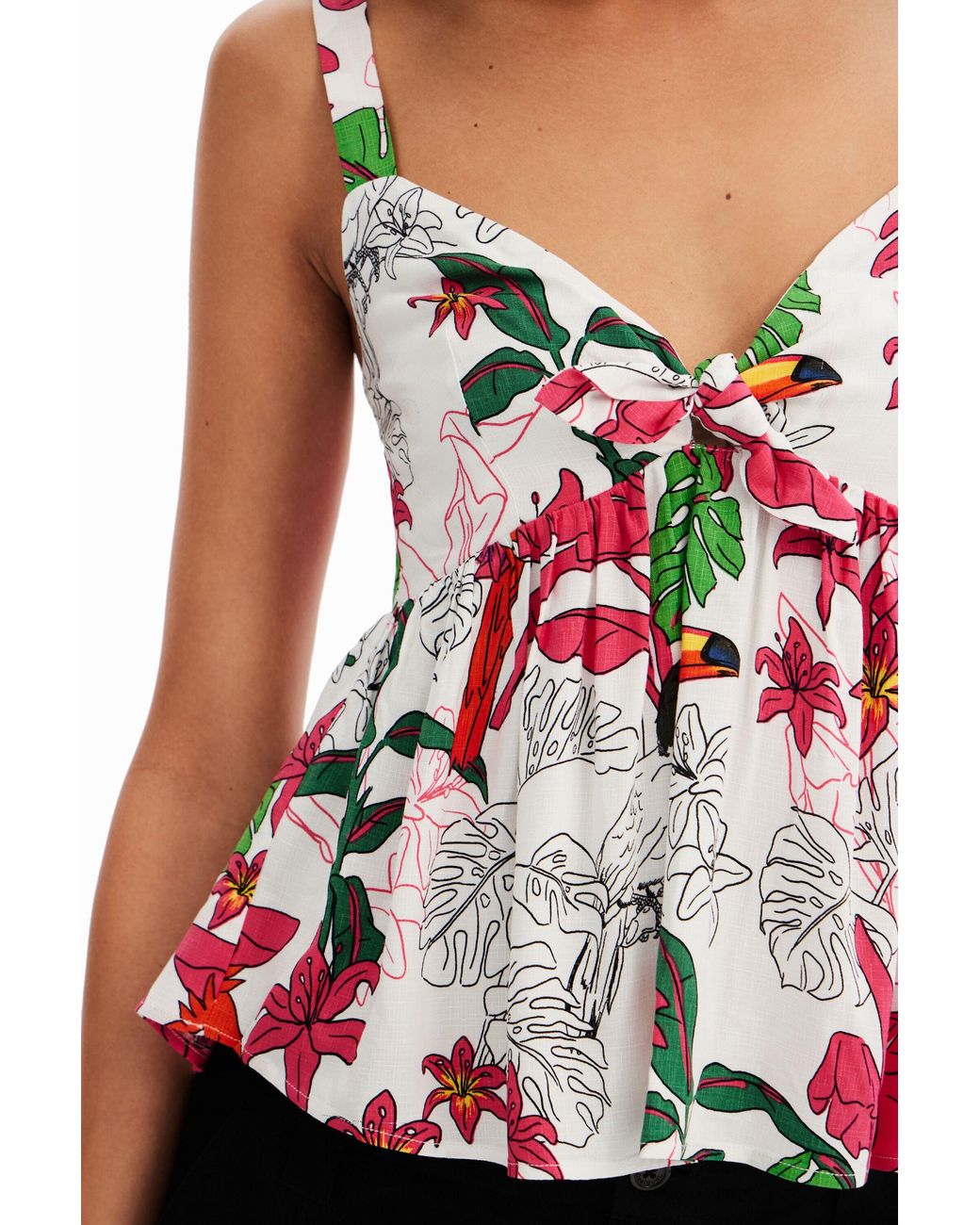 Desigual White Tropical Strap Top, Viscose