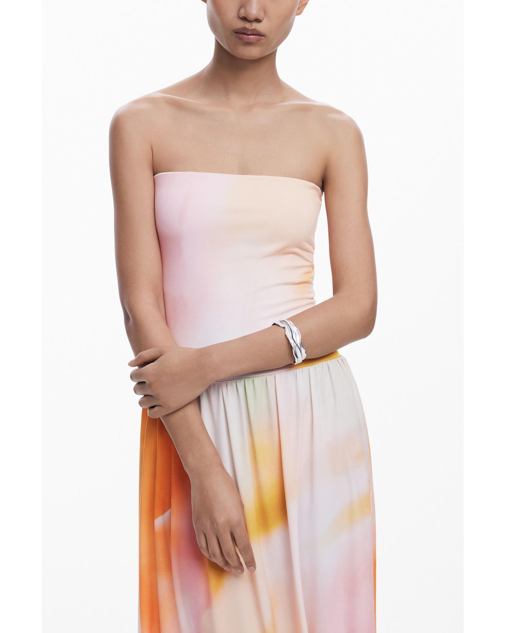 Desigual White 2-In-1 Long Gradient Dress, Polyester