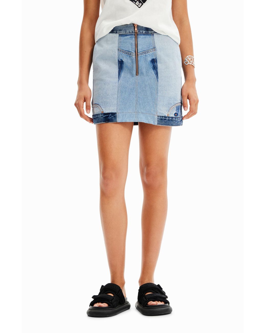 Desigual Blue Upcycled Denim Mini-Skirt, Cotton