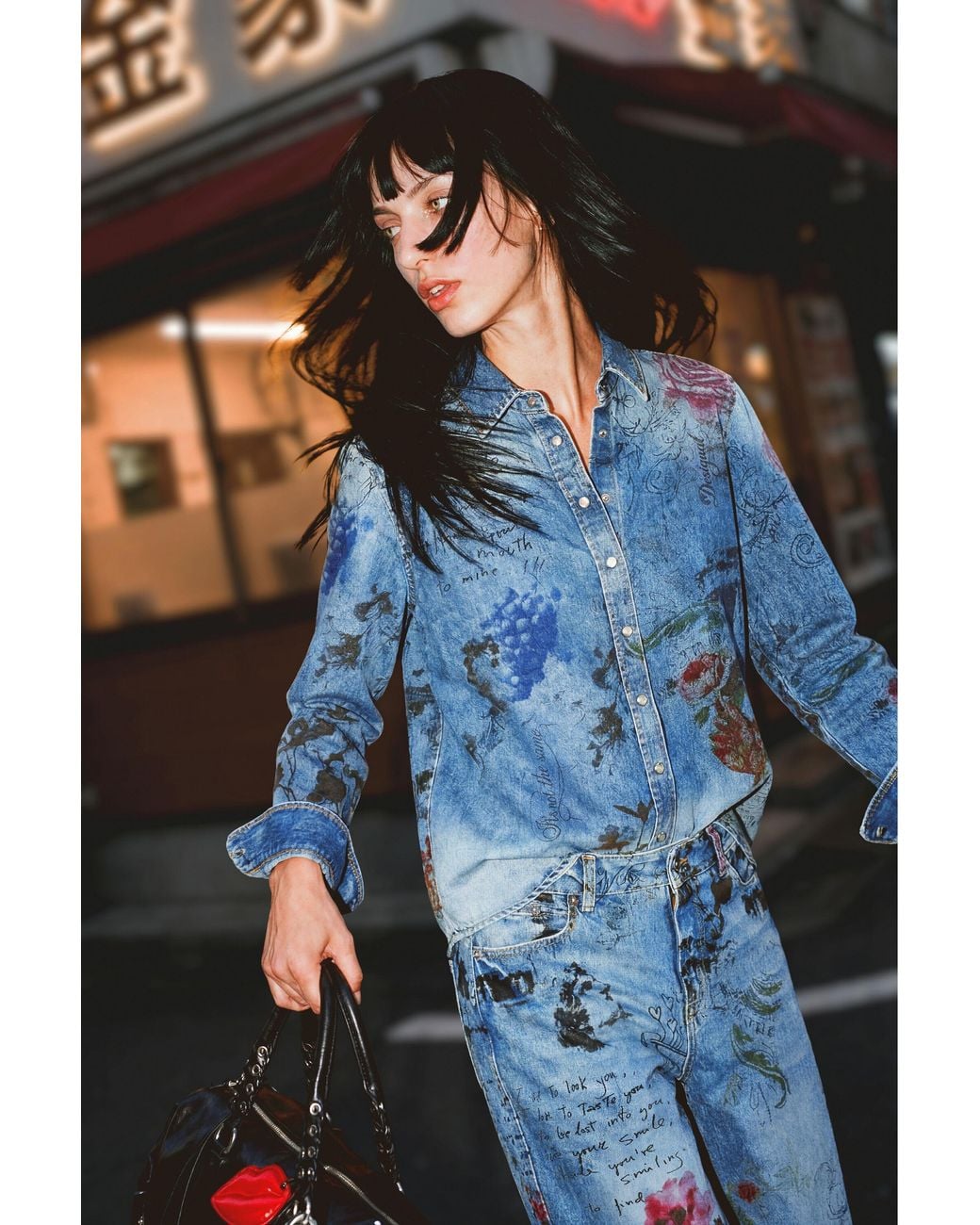 Desigual Blue Printed Denim Shirt, Cotton