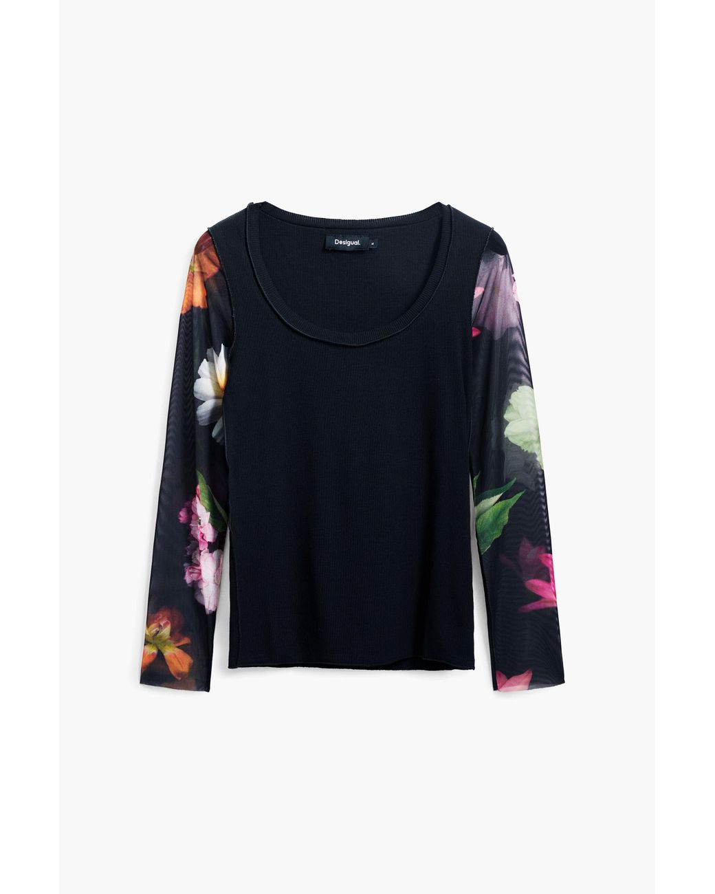 Desigual Blue T-Shirt With Printed Sleeves