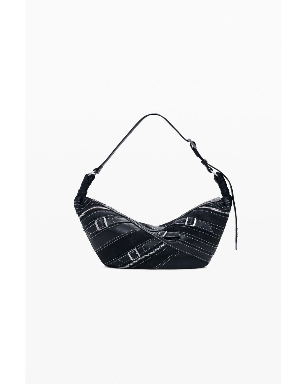 Desigual Black Small Faux Leather Bag With Buckles, Polyurethane
