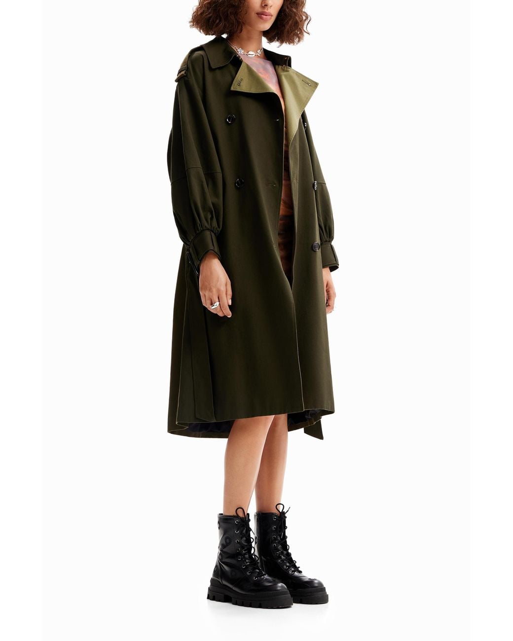 Desigual Black Oversize Belted Trench Coat, Cotton