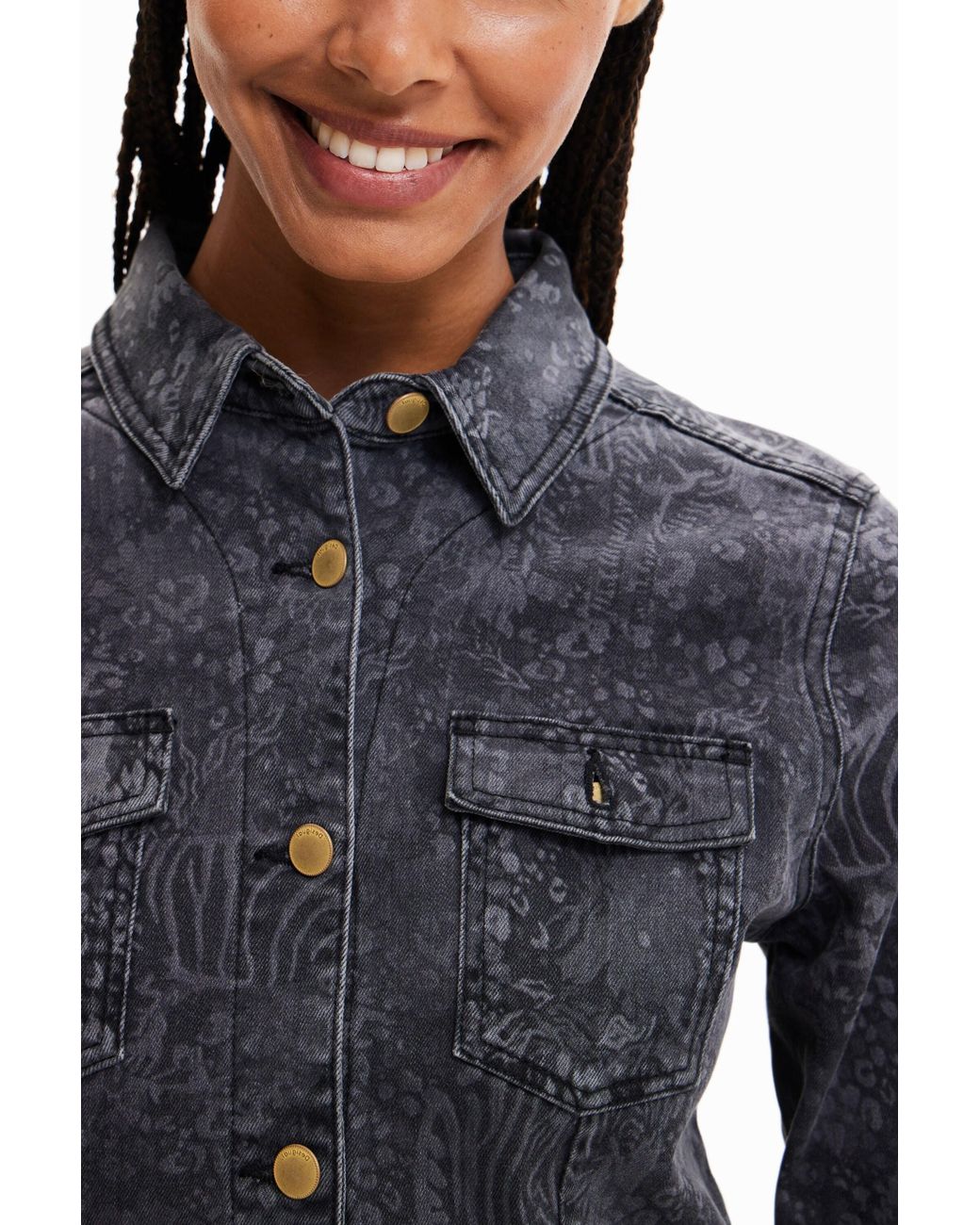 Desigual Blue Short Denim Dress With Animals, Cotton