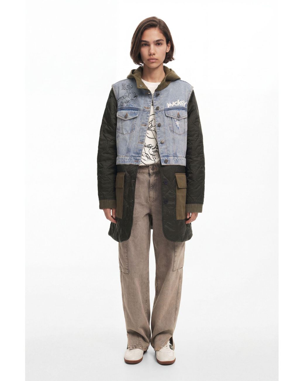 Desigual Blue Hybrid Parka With Mickey Hood, Cotton