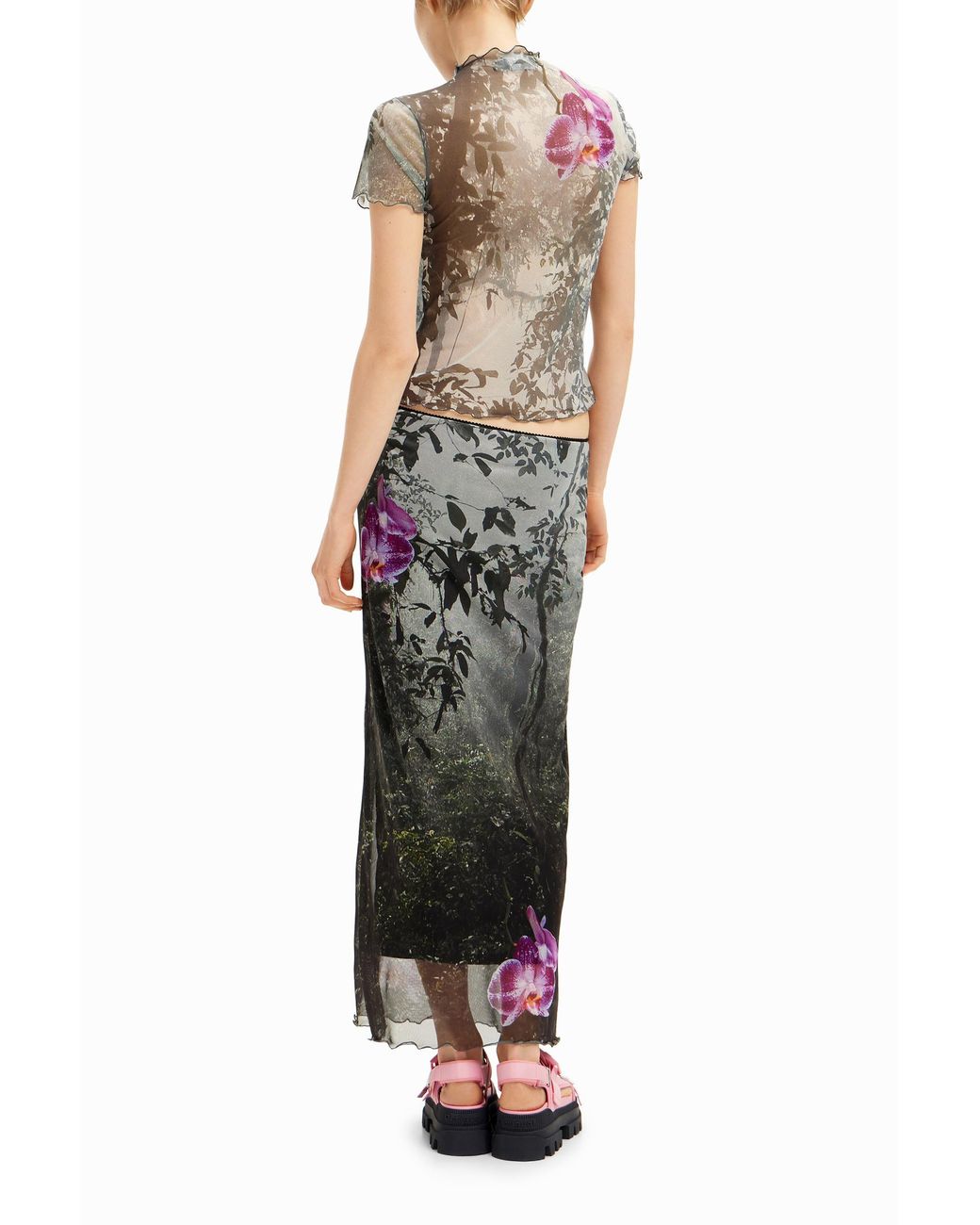 Desigual Gray Tyler Mcgillivary Long Forest Skirt, Polyester