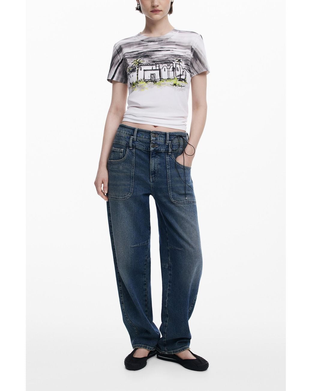 Desigual Blue Short-Sleeve Palm Tree T-Shirt, Cotton
