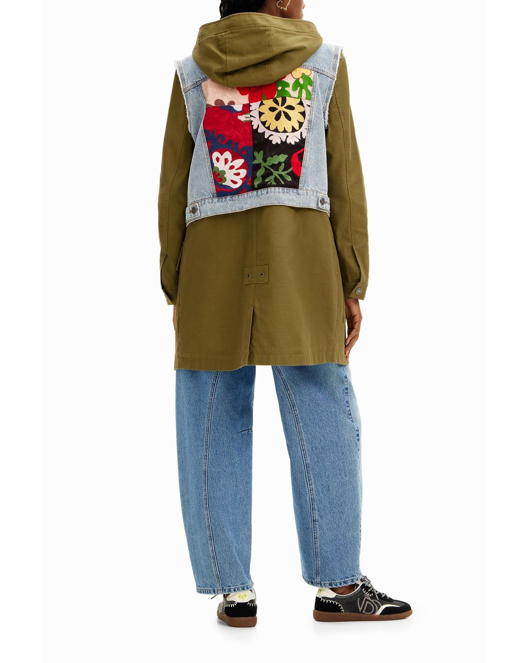 Desigual Green 2-In-1 Embroidered Hybrid Parka, Cotton
