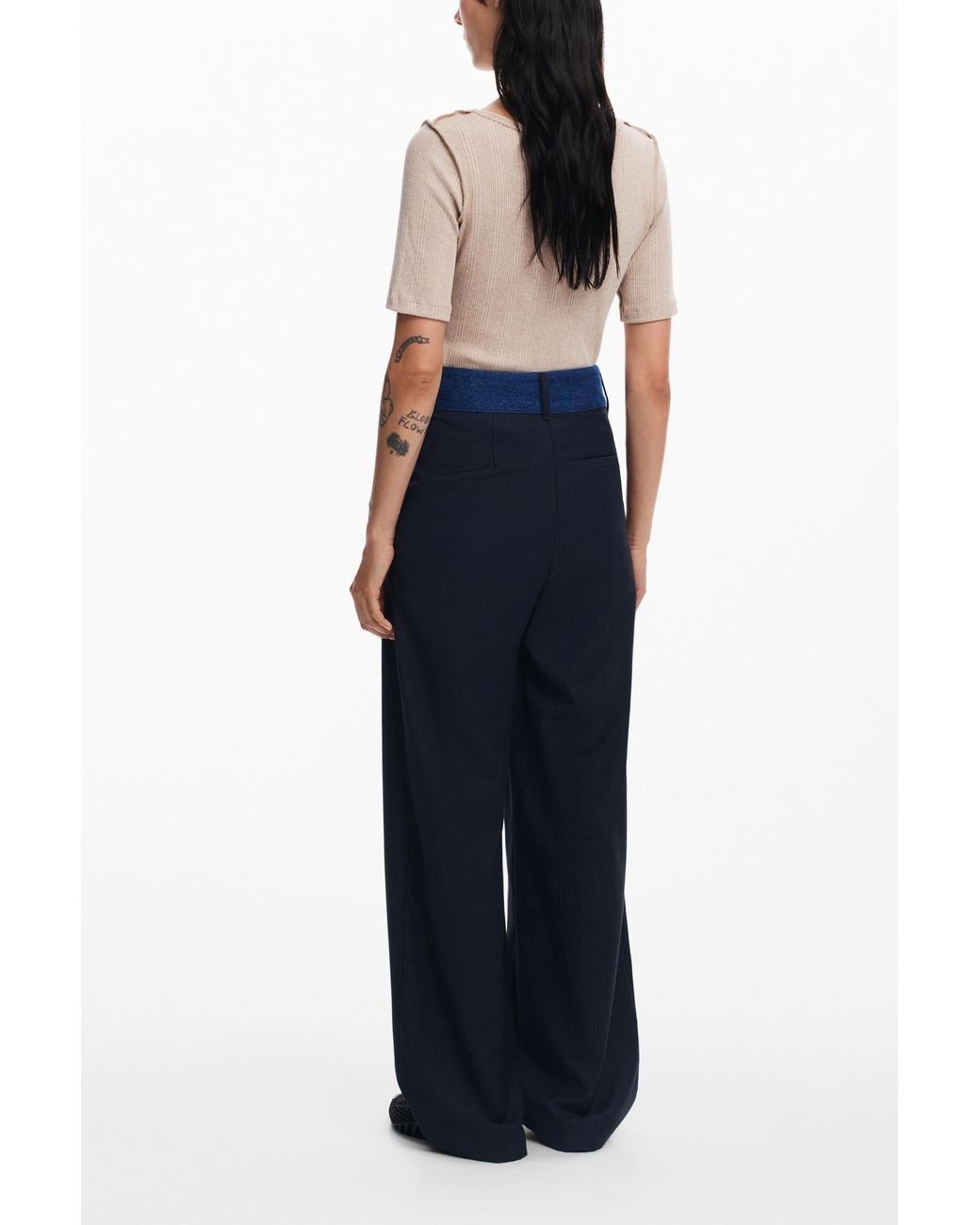 Desigual Blue Ruched Neckline T-Shirt, Cotton