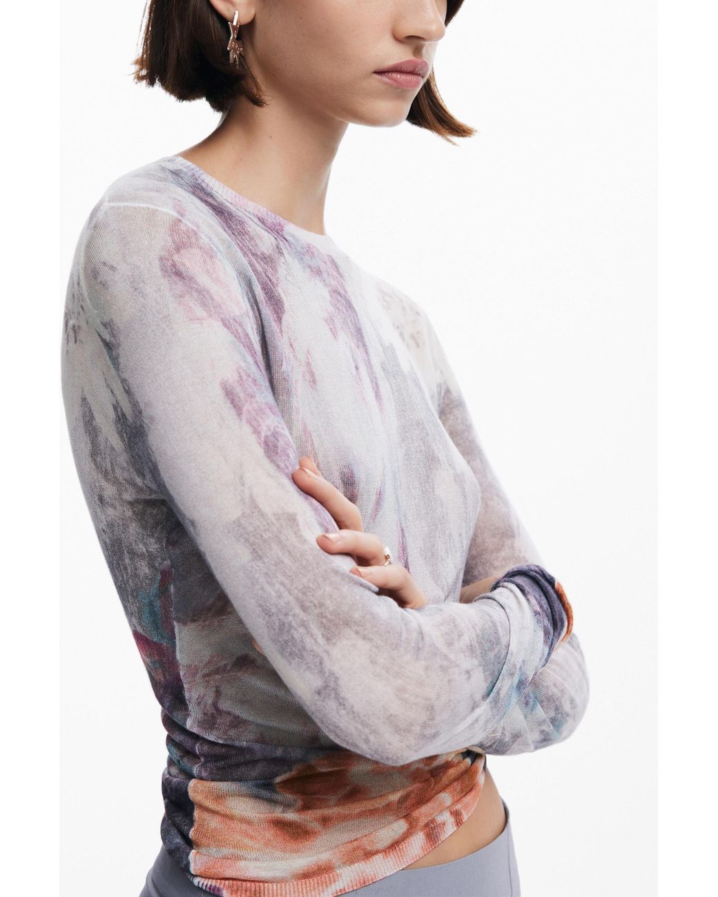 Desigual White Perkins Neck Sweater Arty, Viscose