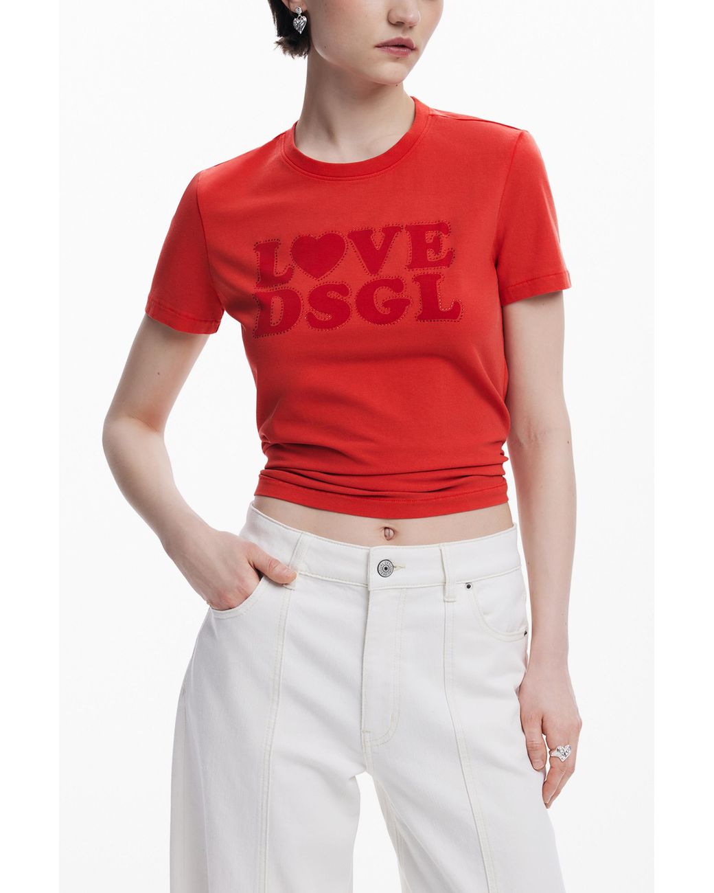 Desigual Red Straight Jeans With Pockets, Cotton