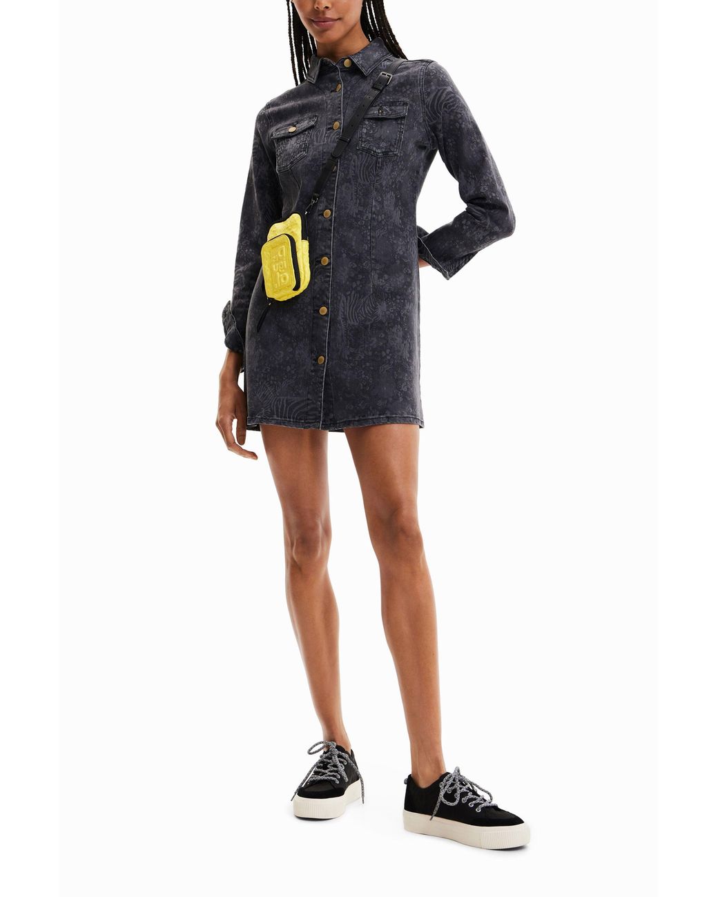 Desigual Blue Short Denim Dress With Animals, Cotton