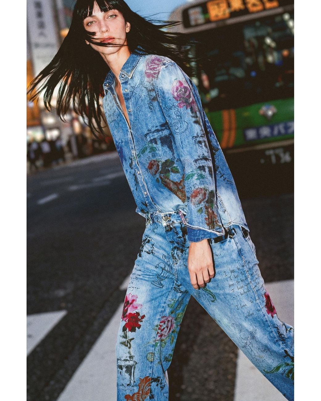 Desigual Blue Printed Straight Jeans, Cotton