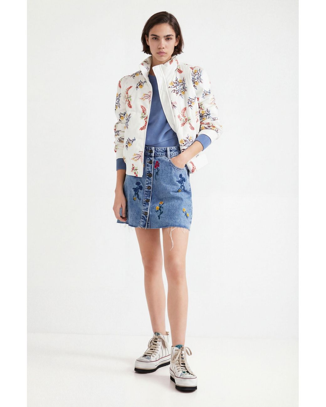 Desigual Blue Floral Denim Miniskirt, Cotton