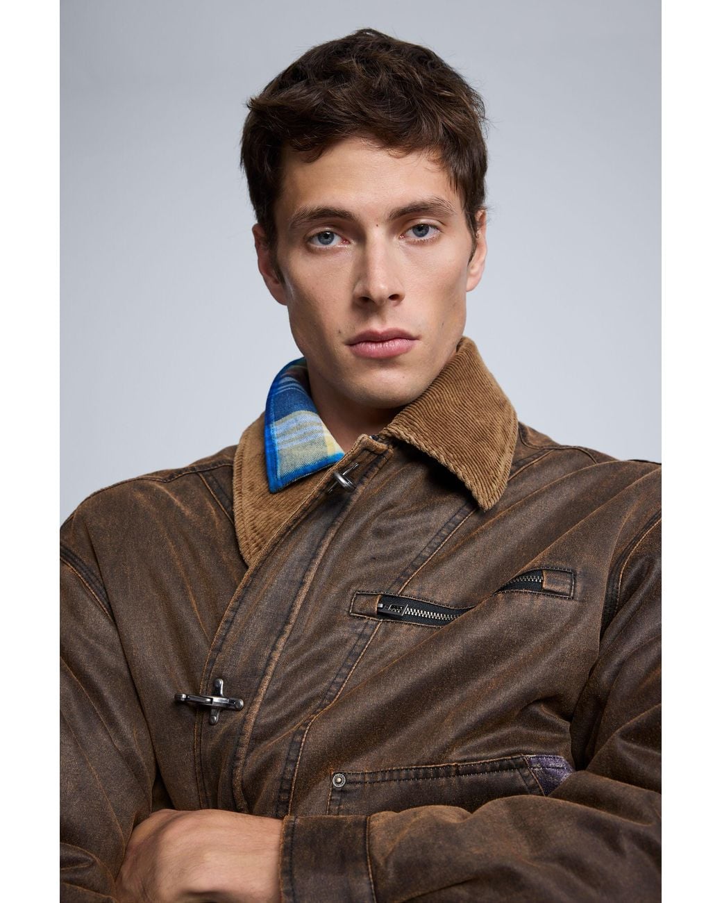 Desigual Blue Padded Jacket With Leather Effect for men