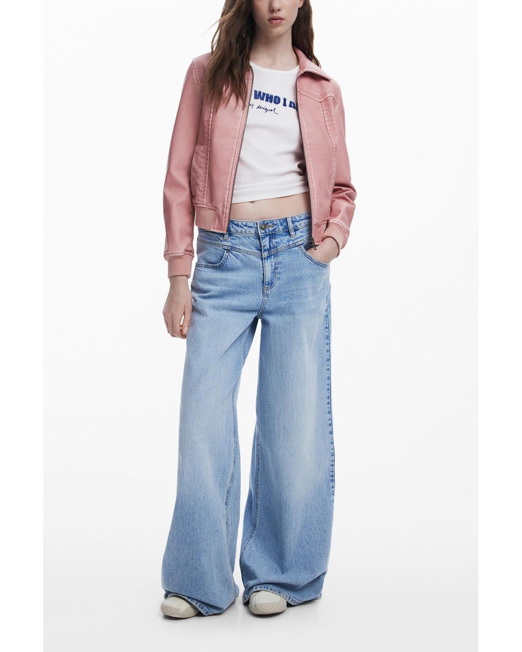 Desigual White Faux Leather Biker Jacket