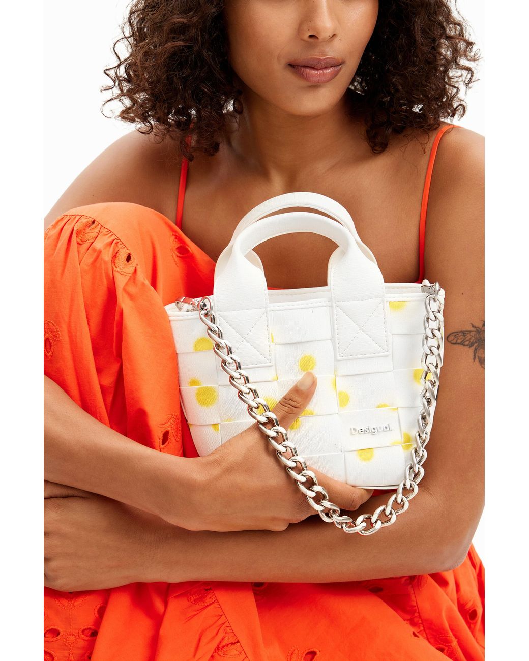 Desigual White Xs Droplets Crossbody Tote Bag, Polyurethane