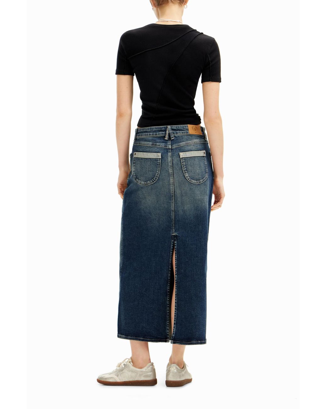 Desigual Blue Denim Midi Skirt, Cotton