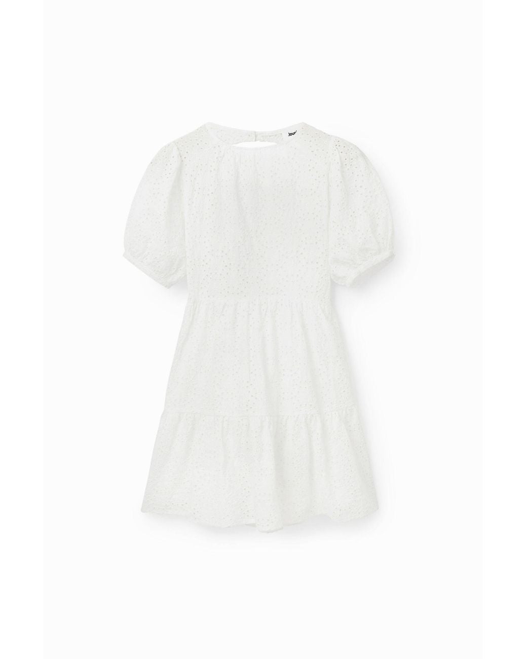 Desigual White Short Swiss Embroidery Dress, Cotton