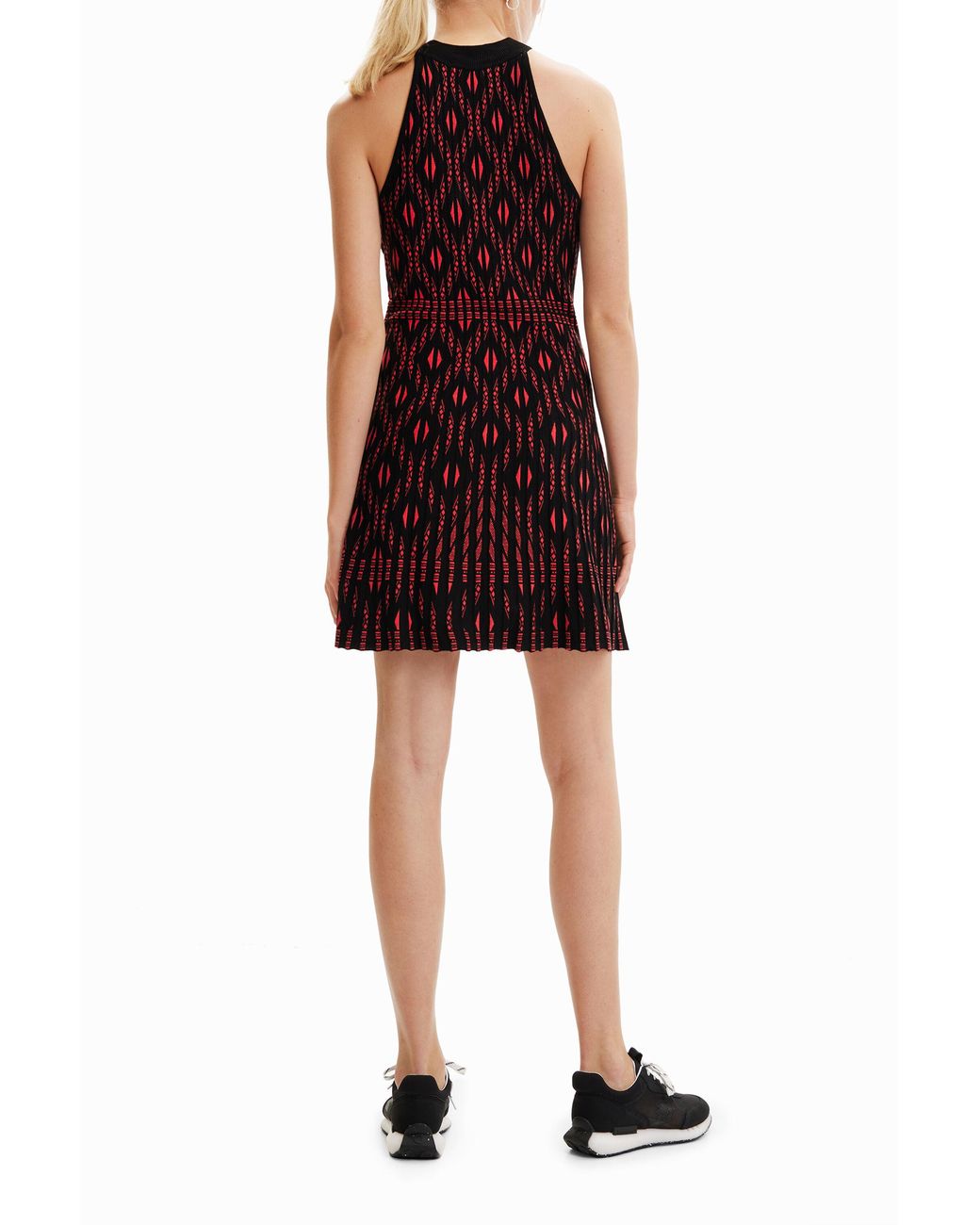 Desigual Red Short Geometric Knit Dress, Viscose